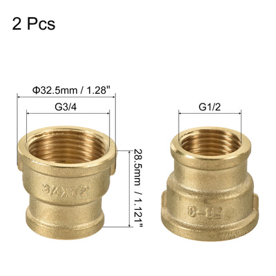 Harfington Brass Reducer Pipe Fitting G3/4 x G1/2 Female Threaded Coupling Connector Adapter, Pack of 2