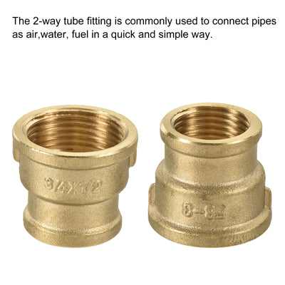 Harfington Brass Reducer Pipe Fitting G3/4 x G1/2 Female Threaded Coupling Connector Adapter, Pack of 2