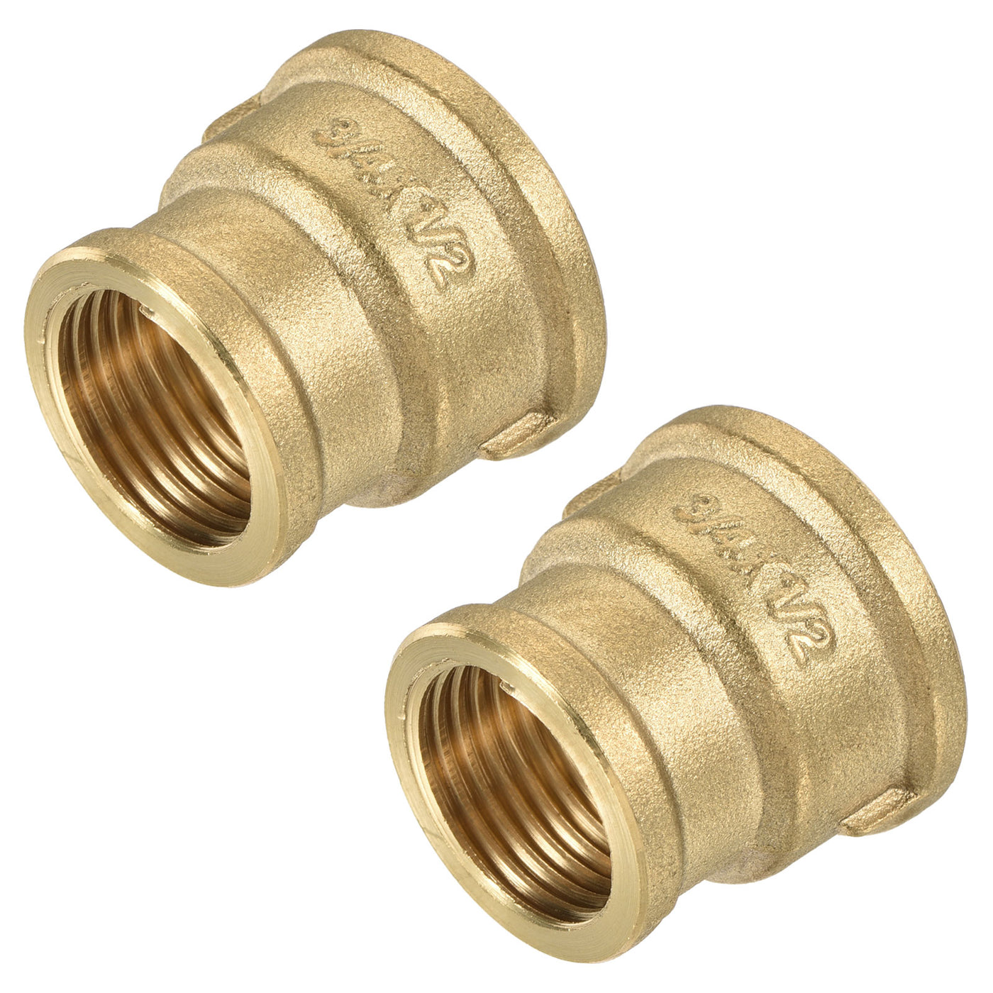 Harfington Brass Reducer Pipe Fitting G3/4 x G1/2 Female Threaded Coupling Connector Adapter, Pack of 2