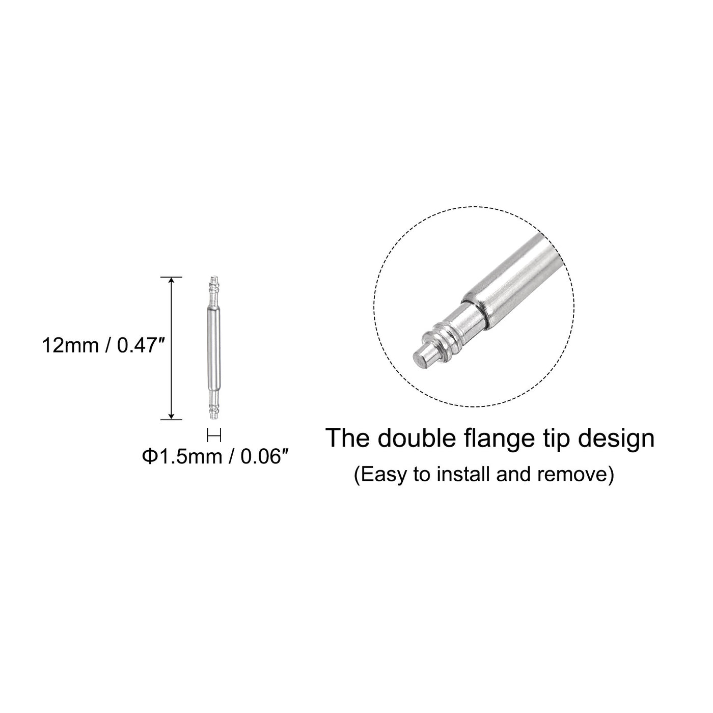 uxcell Uxcell Stainless Steel 12mm Watch Spring Bars 4Pcs with Dia 1.5mm Spring Bar Removal