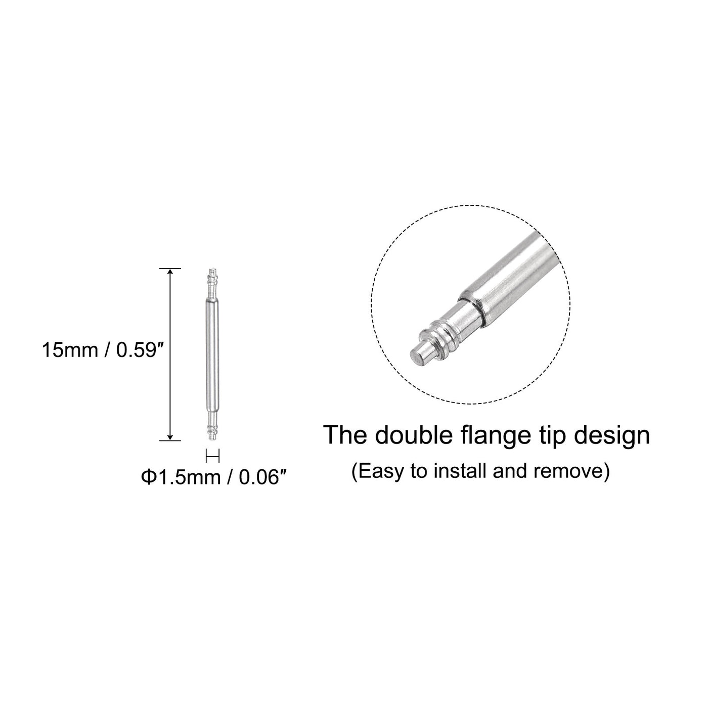 uxcell Uxcell Stainless Steel 15mm Watch Spring Bars 4Pcs with Dia 1.5mm Spring Bar Removal