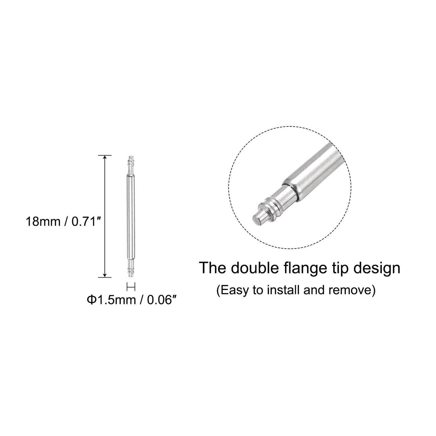 uxcell Uxcell Stainless Steel 18mm Watch Spring Bars 4Pcs with Dia 1.5mm Spring Bar Removal