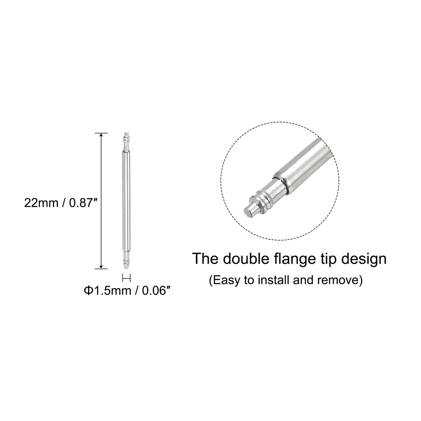 uxcell Uxcell Stainless Steel 22mm Watch Spring Bars 4Pcs with Dia 1.5mm Spring Bar Removal