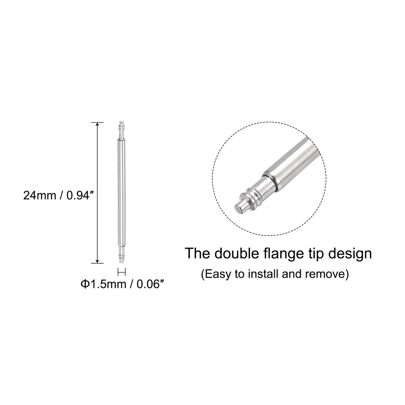 uxcell Uxcell Stainless Steel 24mm Watch Spring Bars 4Pcs with Dia 1.5mm Spring Bar Removal