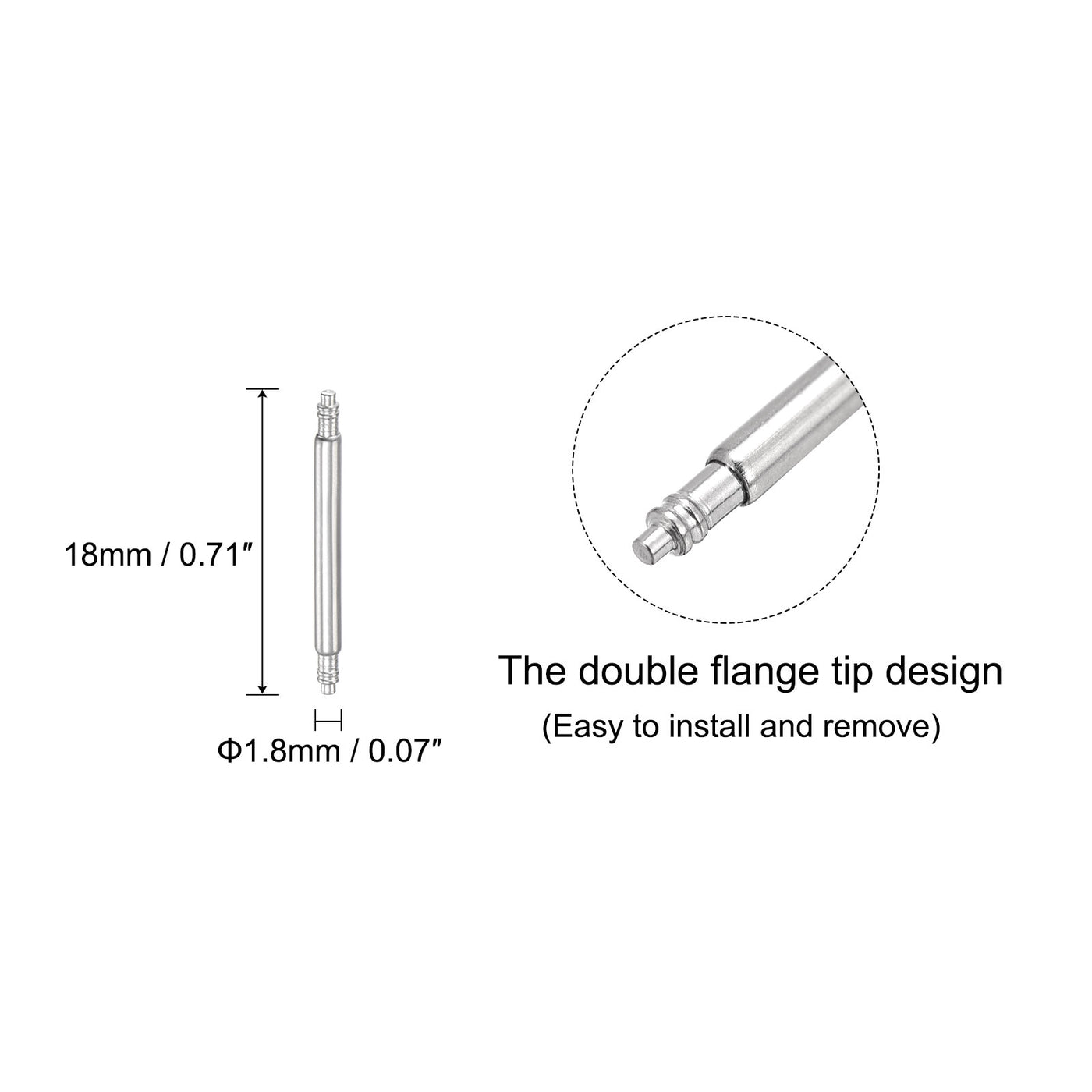 uxcell Uxcell Stainless Steel 18mm Watch Spring Bars 4Pcs with Dia 1.8mm Spring Bar Removal