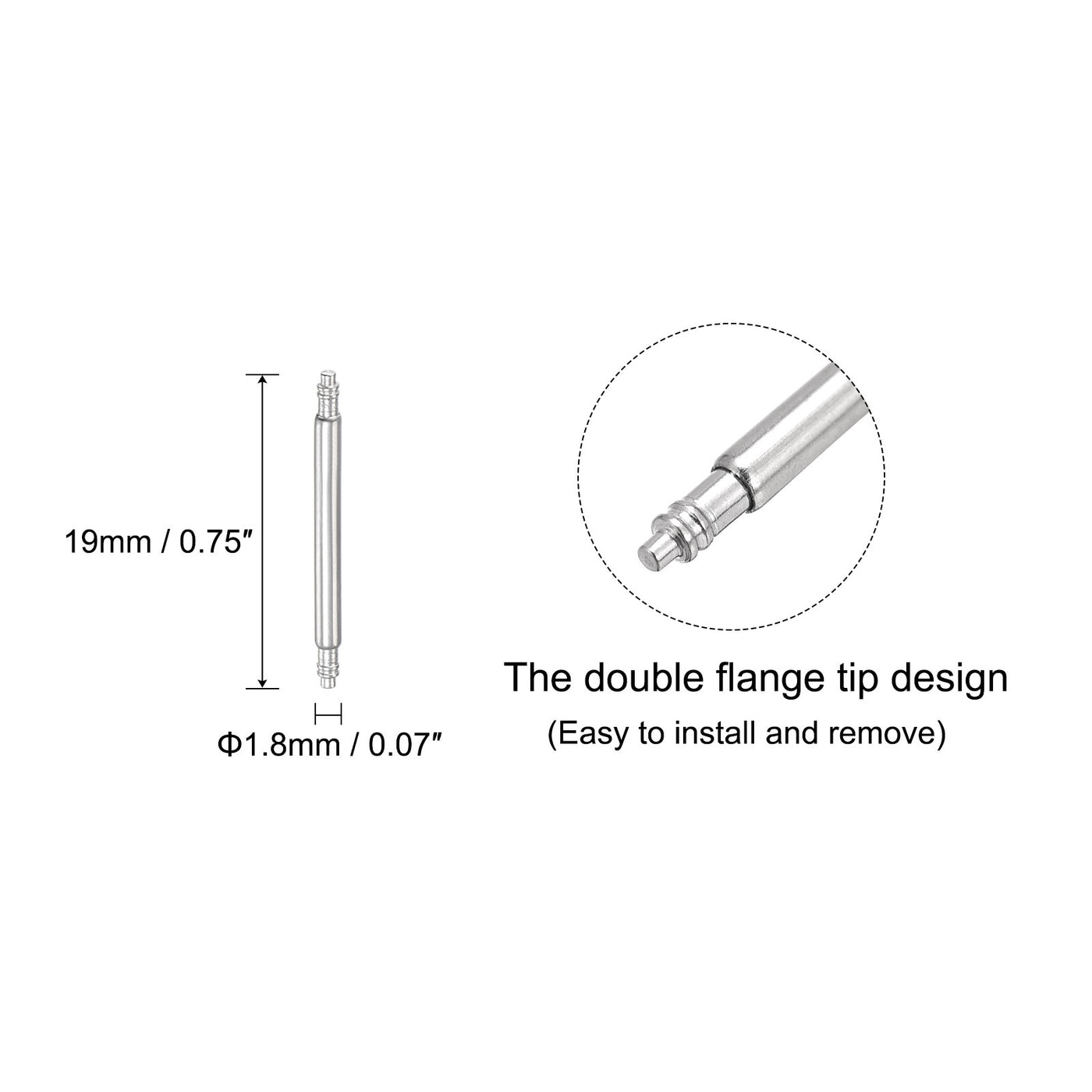 uxcell Uxcell Stainless Steel 19mm Watch Spring Bars 4Pcs with Dia 1.8mm Spring Bar Removal