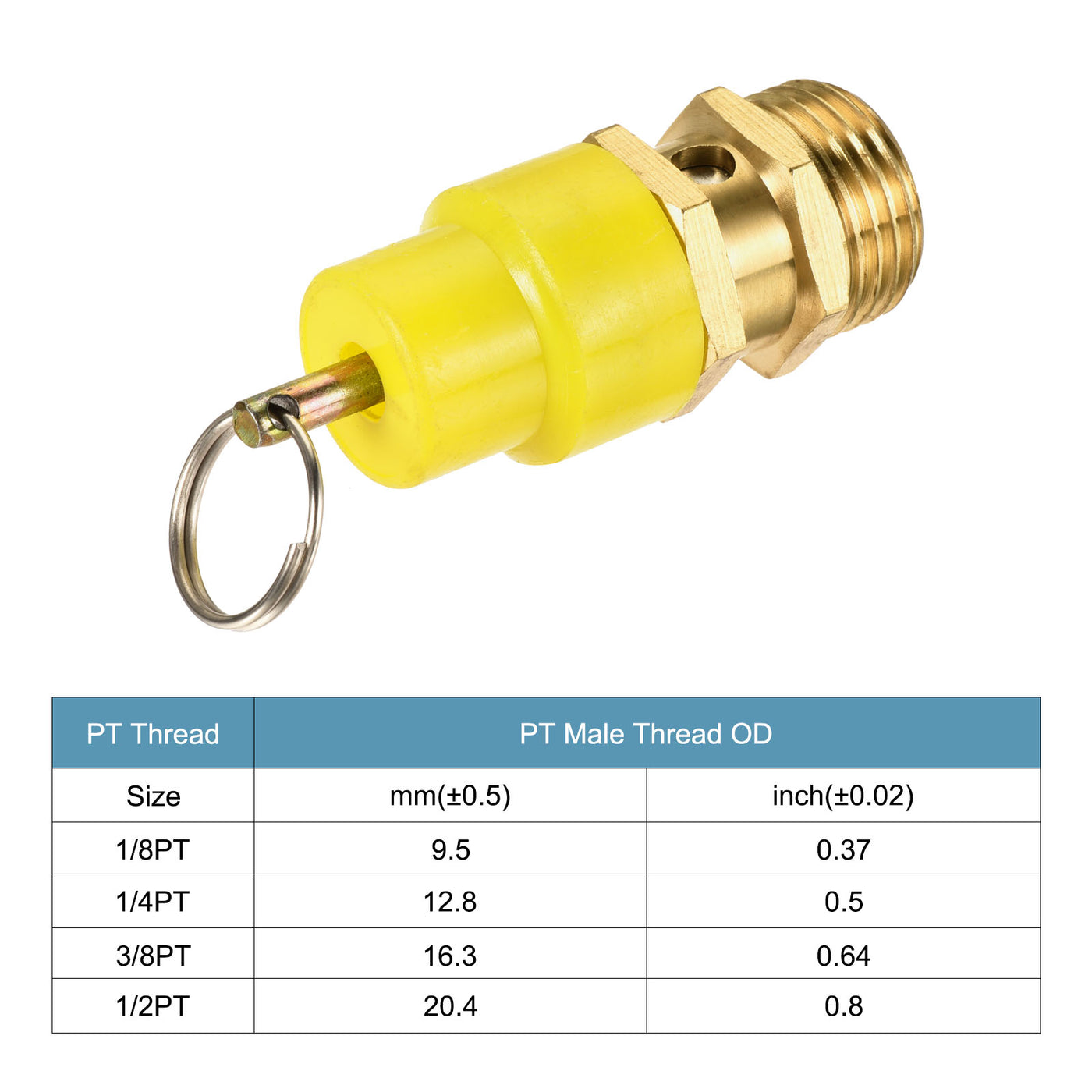 uxcell Uxcell Air Compressor Pressure Valve 1/2PT 225 PSI Set Pressure Yellow Hat Yellow