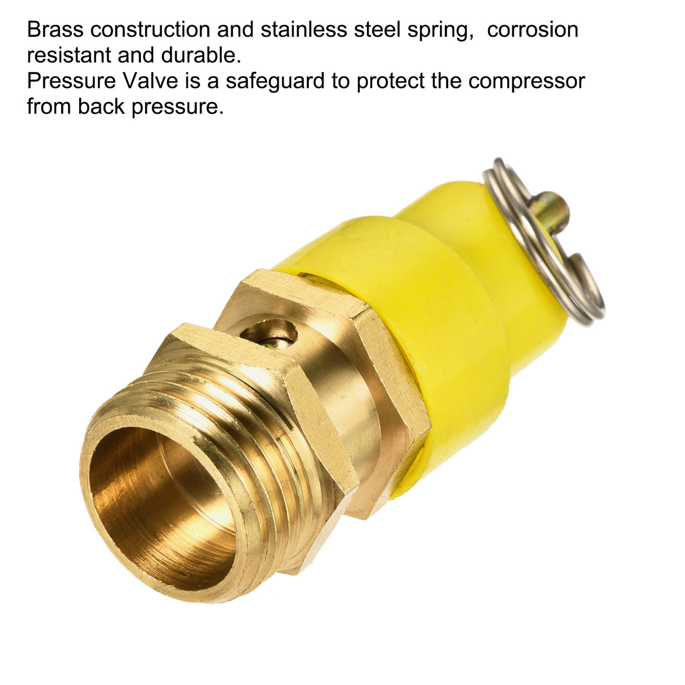 uxcell Uxcell Air Compressor Pressure Valve 1/2PT 225 PSI Set Pressure Yellow Hat Yellow