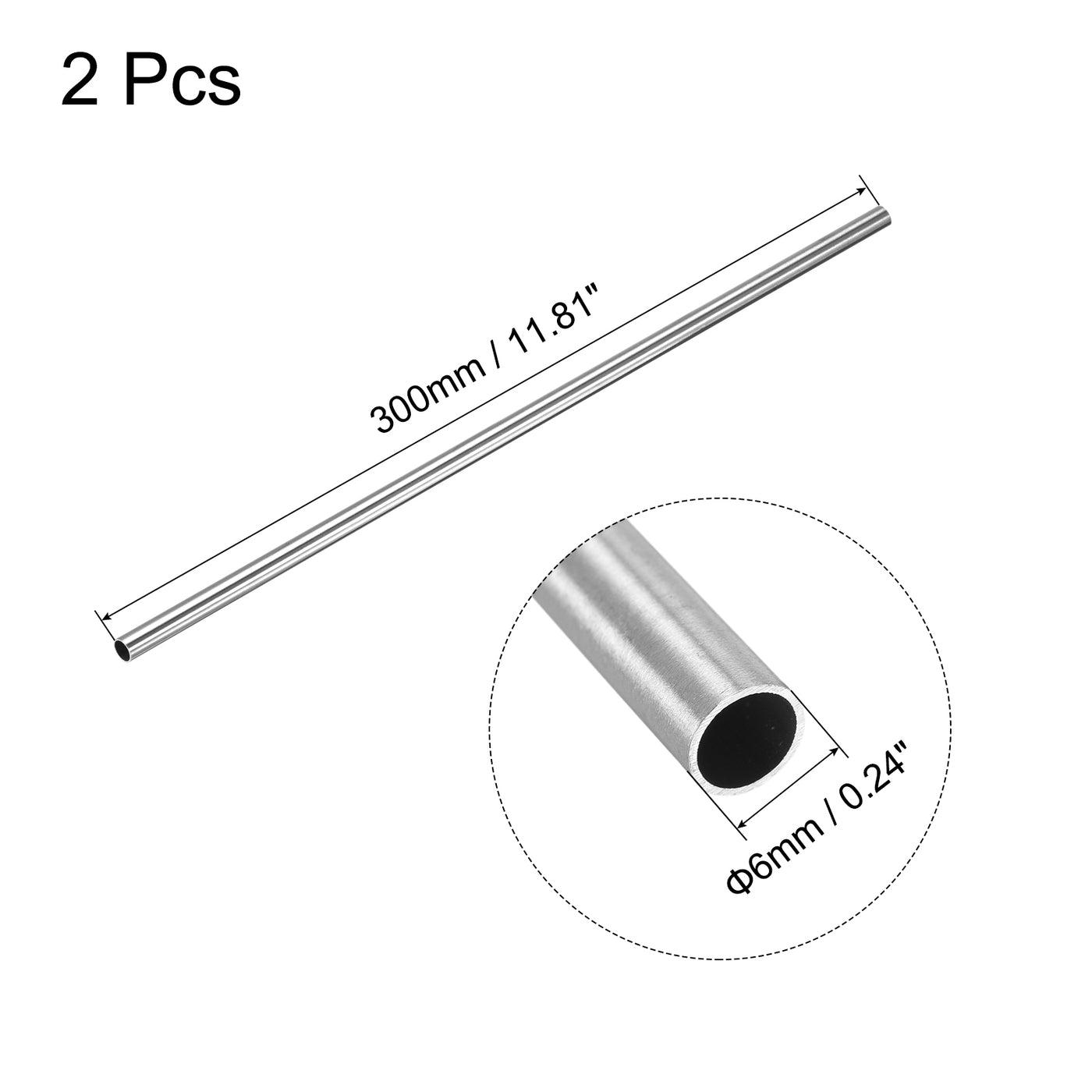 uxcell Uxcell 304 Stainless Steel Round Tube 6mm OD 0.4mm Wall Thickness 300mm Length 2 Pcs