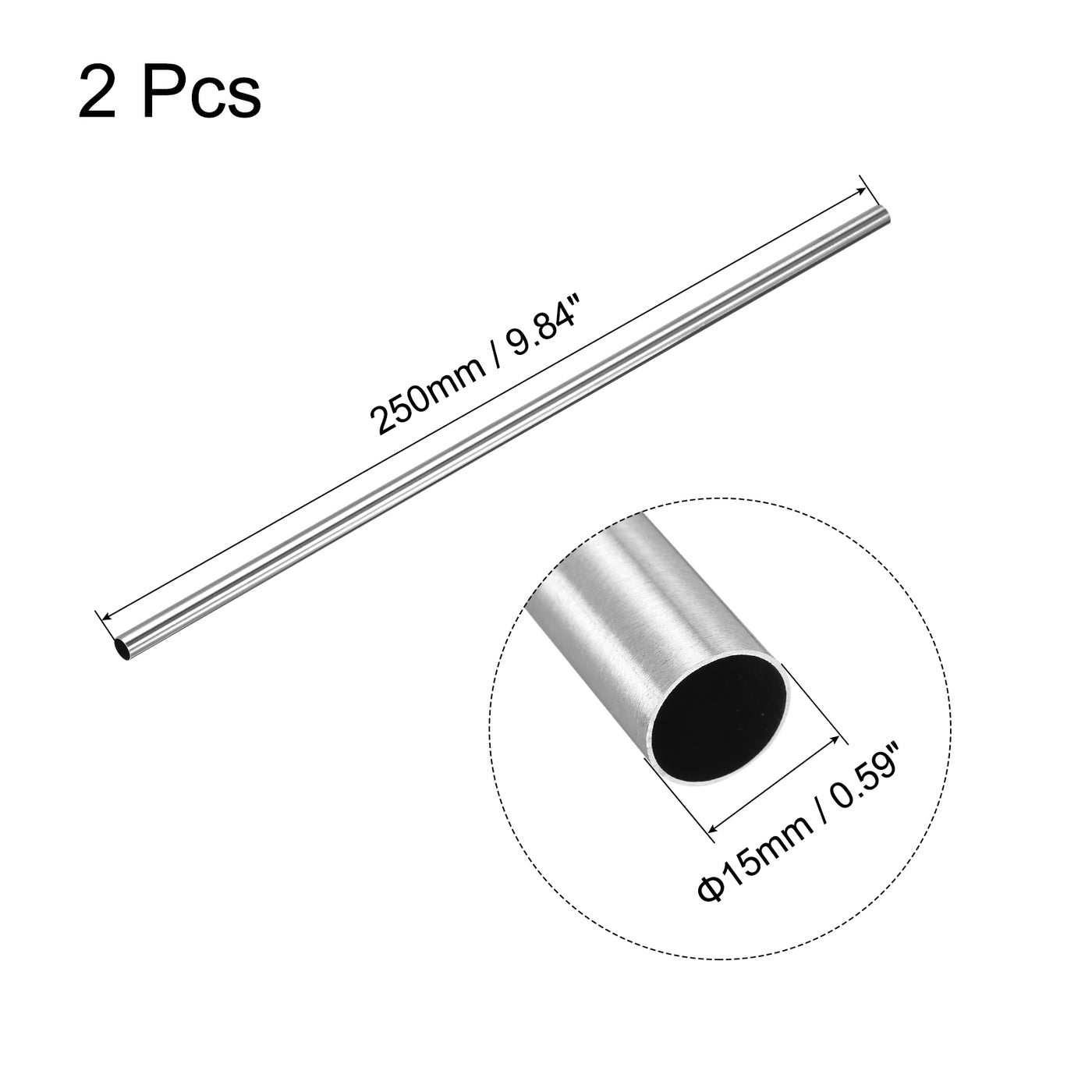 uxcell Uxcell 304 Stainless Steel Round Tube 15mm OD 0.5mm Wall Thickness 250mm Length 2 Pcs