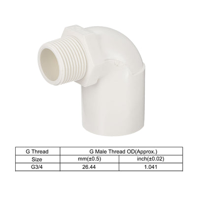 Harfington PVC Water Pipe Elbow Fitting G3/4 Male Thread 32mm ID Tube Connector Adapter, White