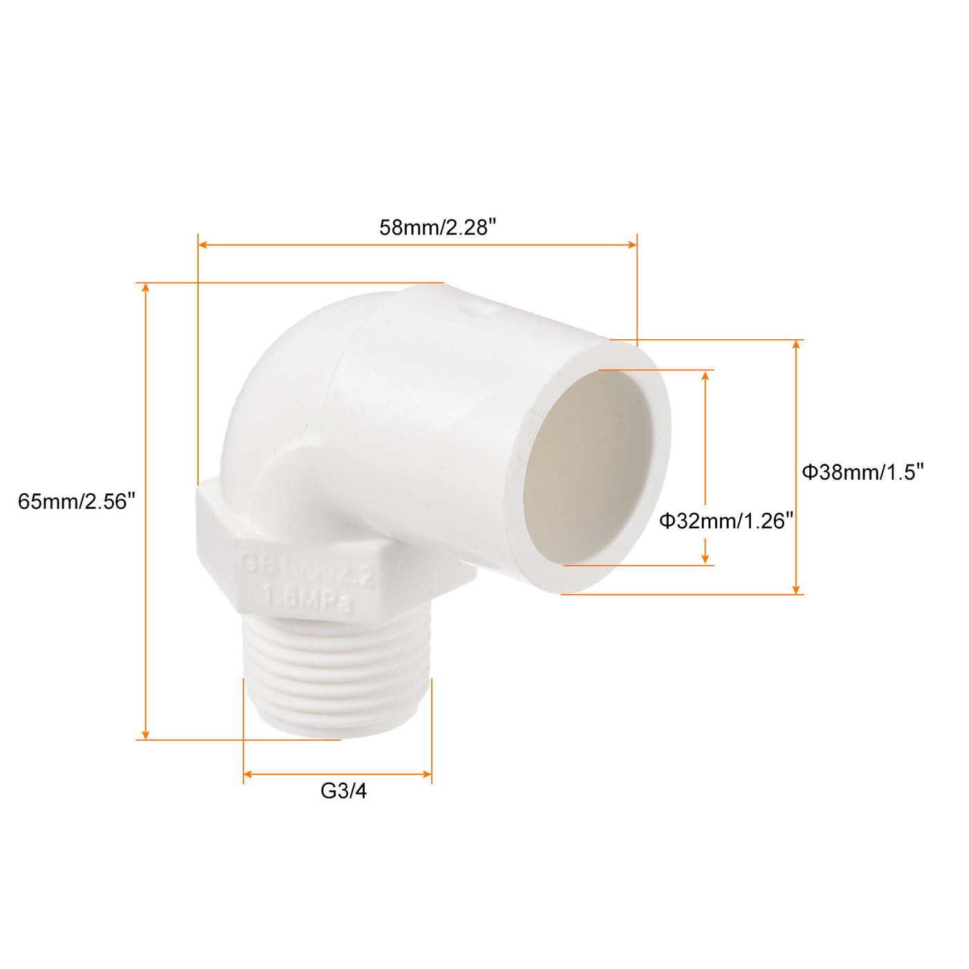 Harfington PVC Water Pipe Elbow Fitting G3/4 Male Thread 32mm ID Tube Connector Adapter, White