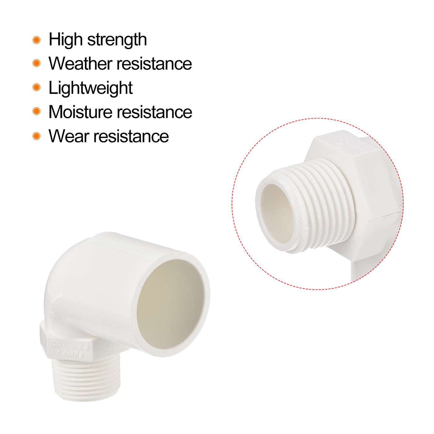 Harfington PVC Water Pipe Elbow Fitting G3/4 Male Thread 32mm ID Tube Connector Adapter, White