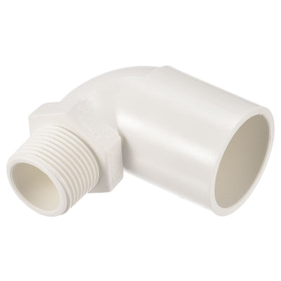 Harfington PVC Water Pipe Elbow Fitting G3/4 Male Thread 32mm ID Tube Connector Adapter, White