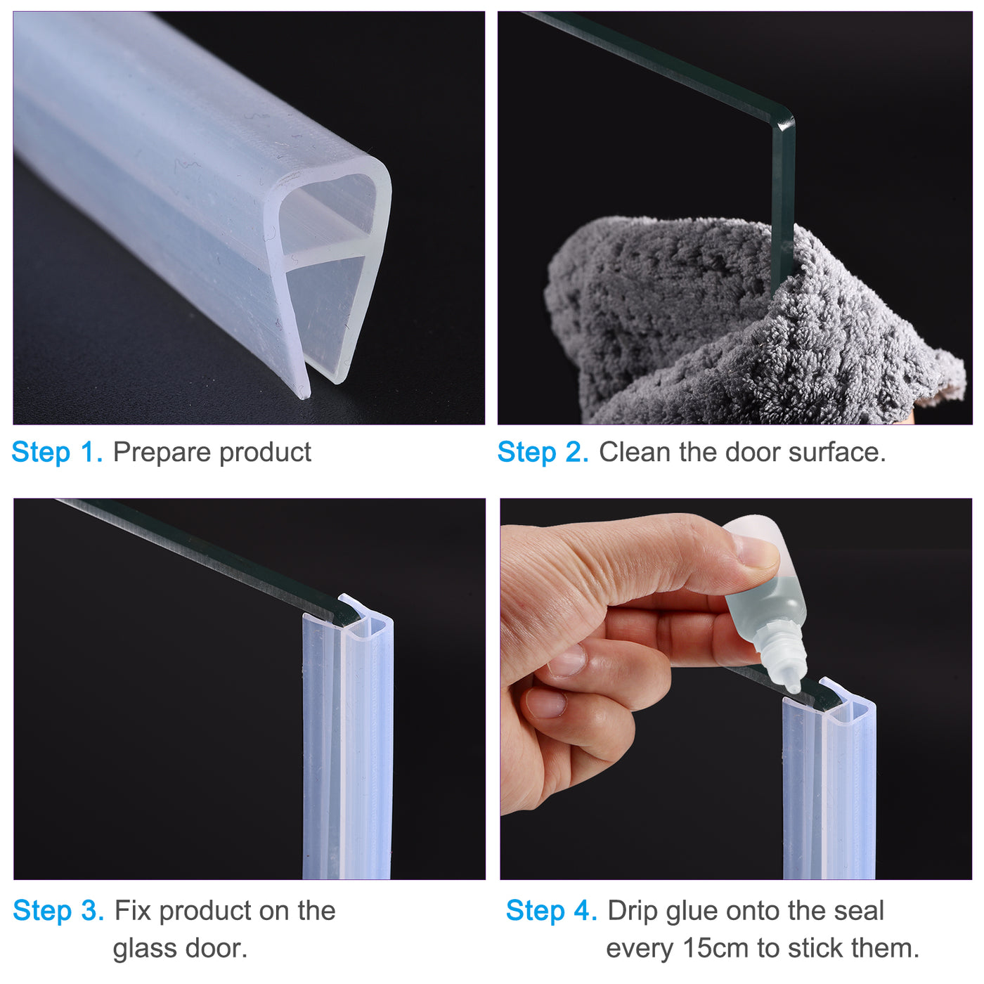 uxcell Uxcell Frameless Glass Shower Door Sweep 59.06" for 1/4"(6mm) Glass H-Type Seal Strip