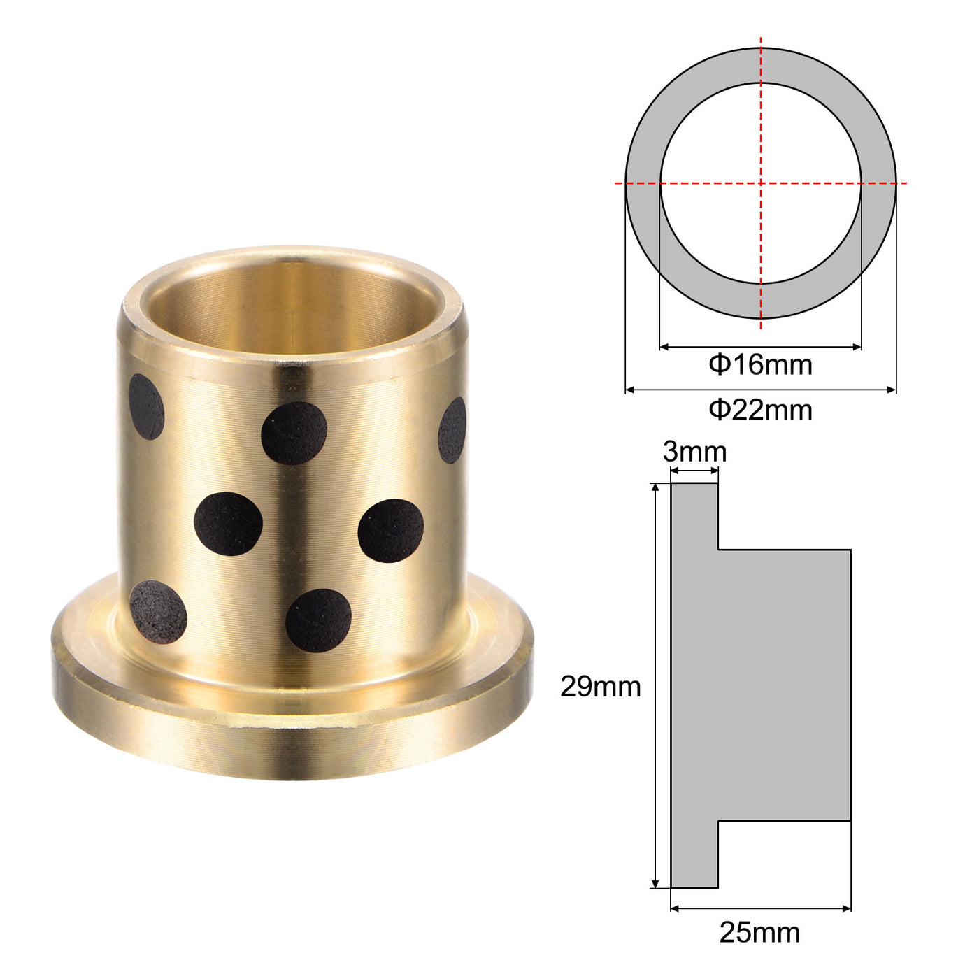 uxcell Uxcell Flanged Sleeve Bearings Wrapped Oilless Bushing Brass