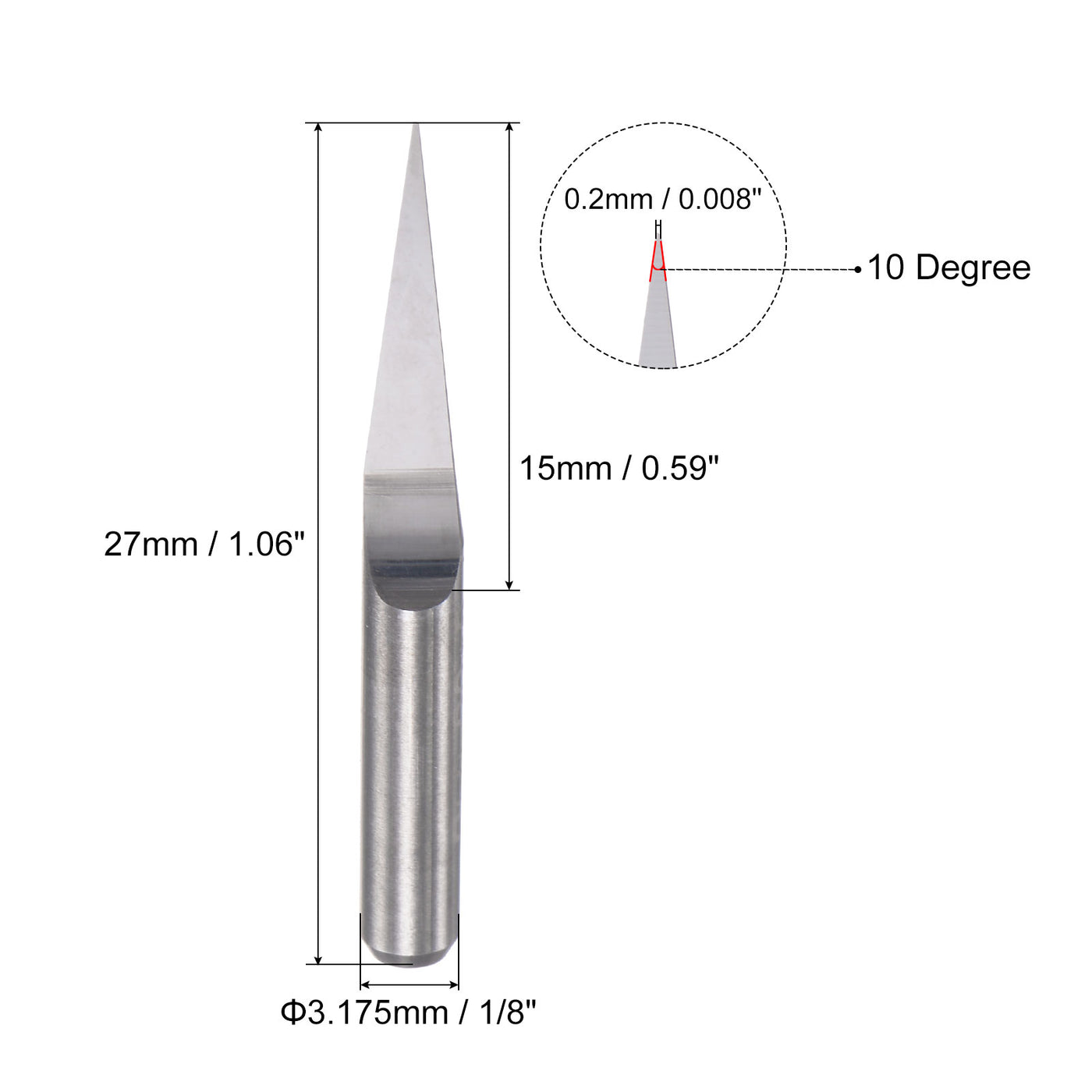 uxcell Uxcell 1/8" Shank 0.2mm Tip 10 Degree Solid Carbide Wood Engraving CNC Router Bit 2pcs