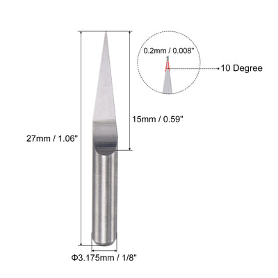 Harfington Uxcell 1/8" Shank 0.2mm Tip 10 Degree Solid Carbide Wood Engraving CNC Router Bit 2pcs