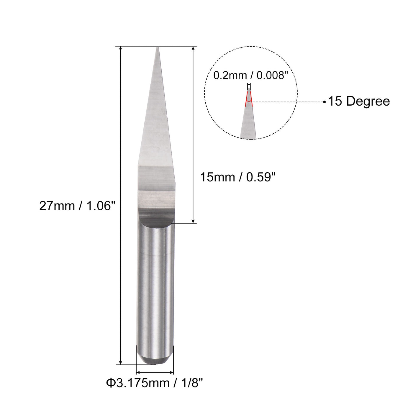uxcell Uxcell 1/8" Shank 0.2mm Tip 15 Degree Solid Carbide Wood Engraving CNC Router Bit 2pcs