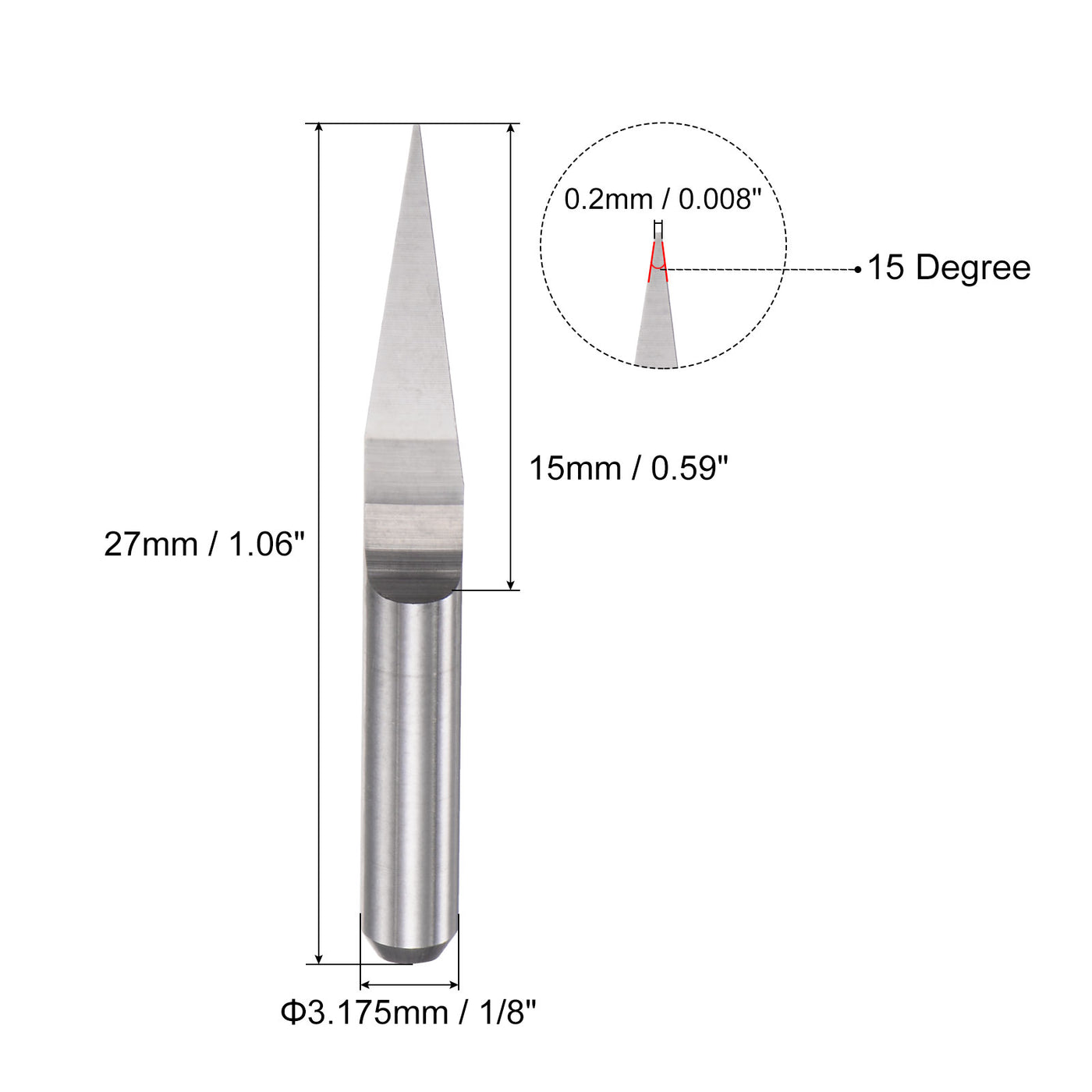 uxcell Uxcell 1/8" Shank 0.2mm Tip 15 Degree Solid Carbide Wood Engraving CNC Router Bit 4pcs