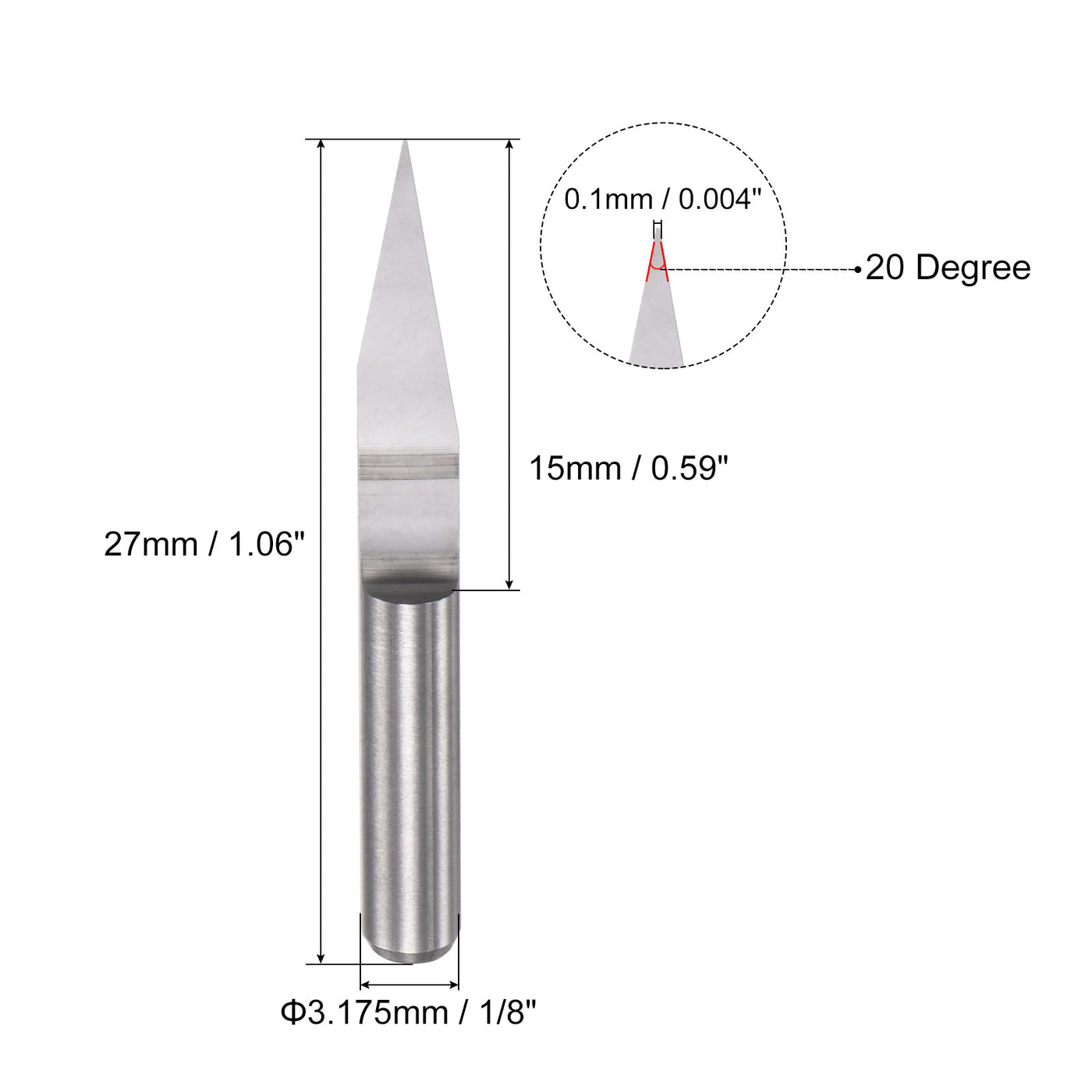 uxcell Uxcell 1/8" Shank 0.1mm Tip 20 Degree Solid Carbide Wood Engraving CNC Router Bit 2pcs