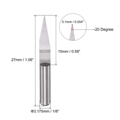 Harfington Uxcell 1/8" Shank 0.1mm Tip 20 Degree Solid Carbide Wood Engraving CNC Router Bit 2pcs