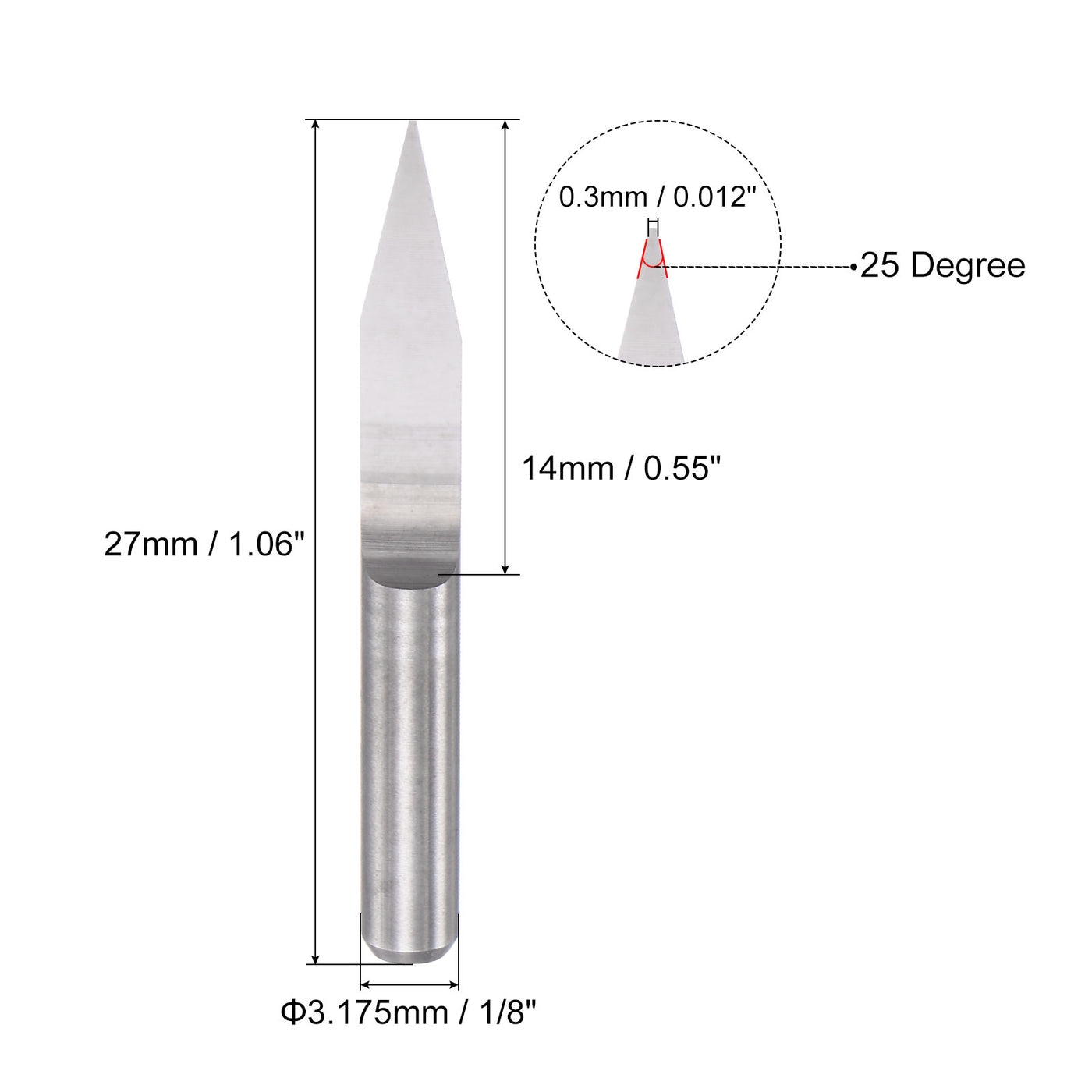 uxcell Uxcell 1/8" Shank 0.3mm Tip 25 Degree Solid Carbide Wood Engraving CNC Router Bit 4pcs