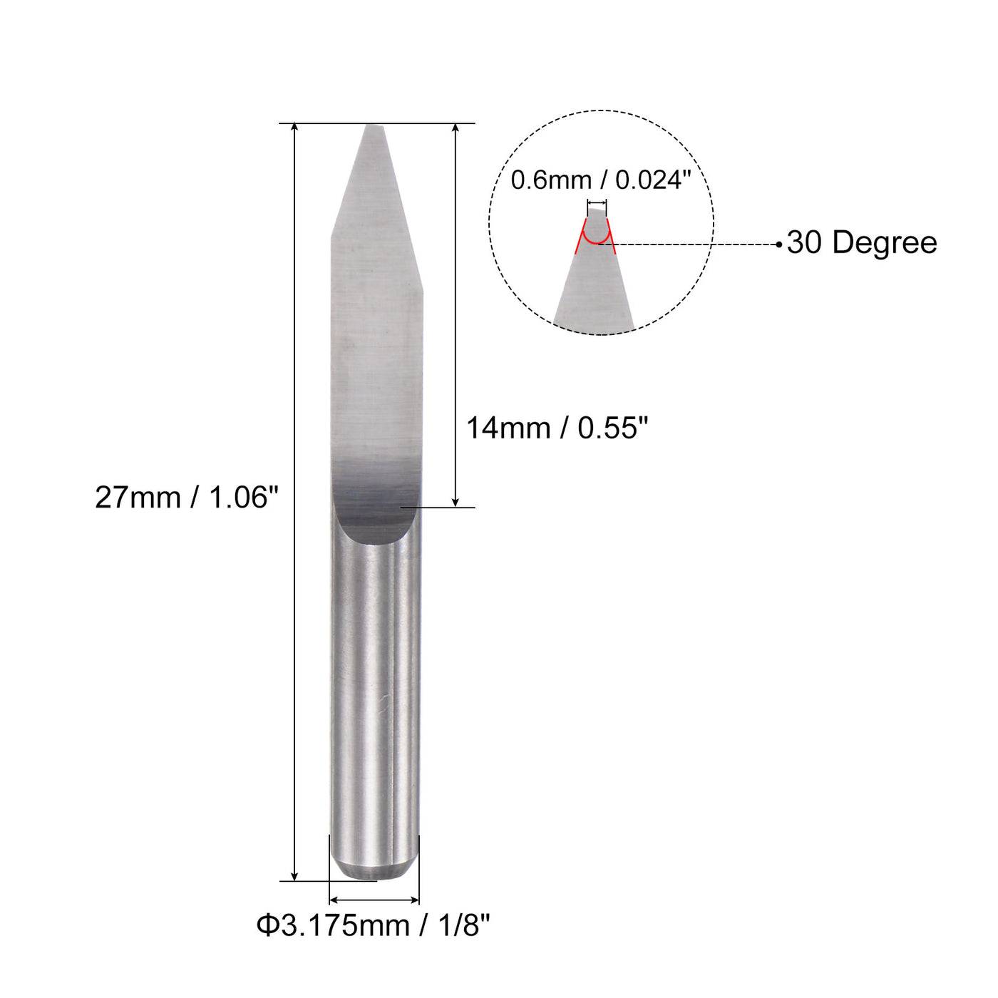 uxcell Uxcell 1/8" Shank 0.6mm Tip 30 Degree Solid Carbide Wood Engraving CNC Router Bit 4pcs