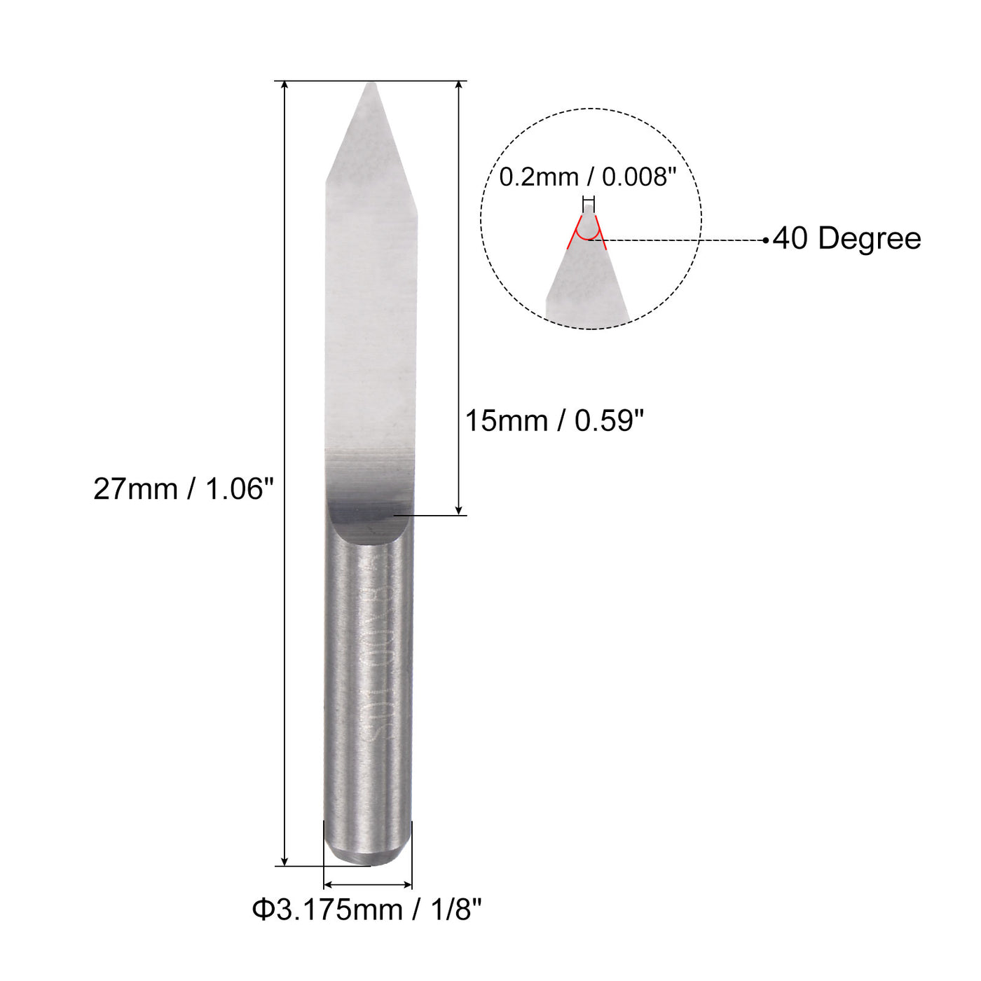 uxcell Uxcell 1/8" Shank 0.2mm Tip 40 Degree Solid Carbide Wood Engraving CNC Router Bit 2pcs