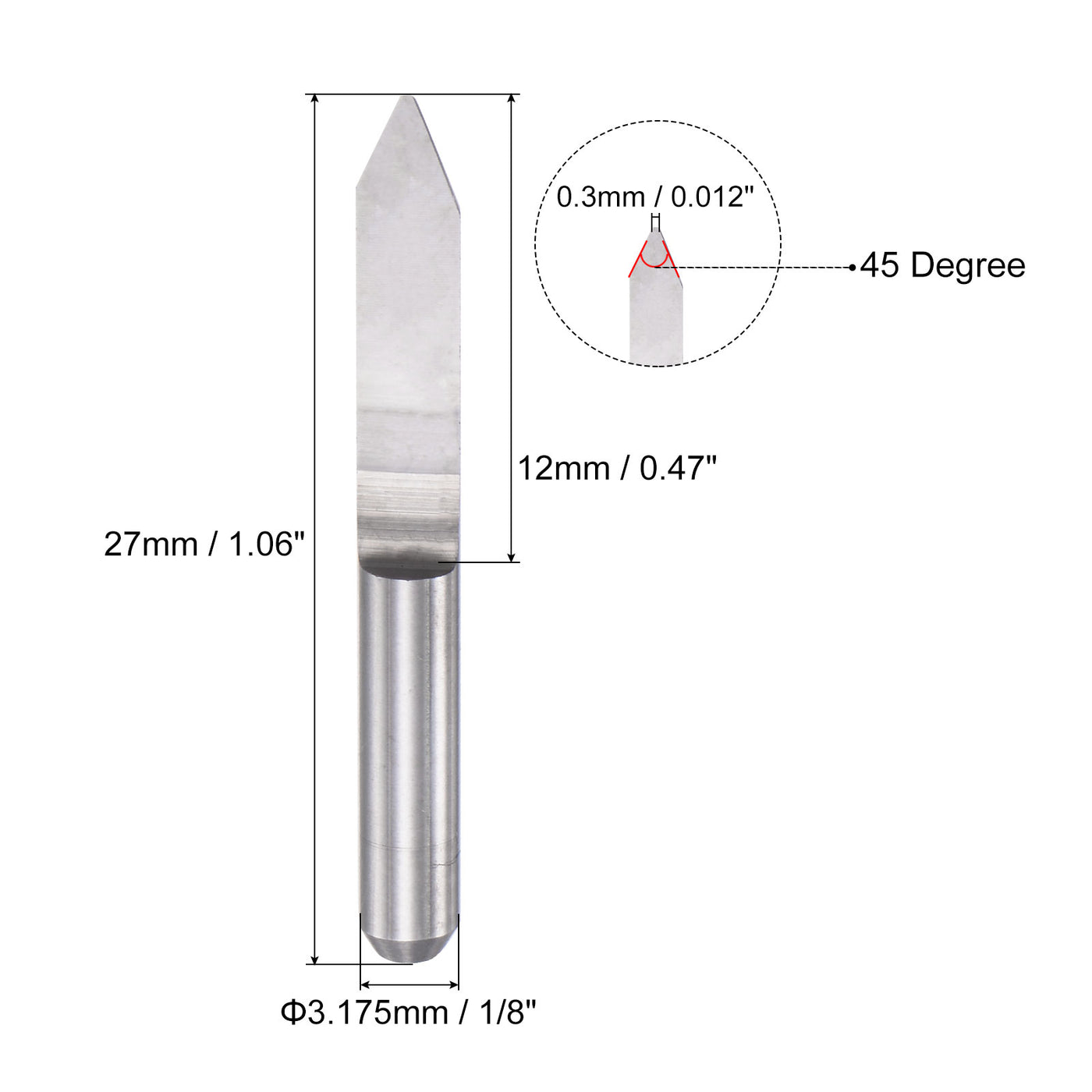 uxcell Uxcell 1/8" Shank 0.3mm Tip 45 Degree Solid Carbide Wood Engraving CNC Router Bit 4pcs