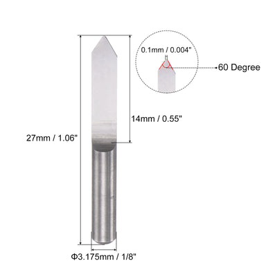 Harfington Uxcell 1/8" Shank 0.1mm Tip 60 Degree Solid Carbide Wood Engraving CNC Router Bit 4pcs