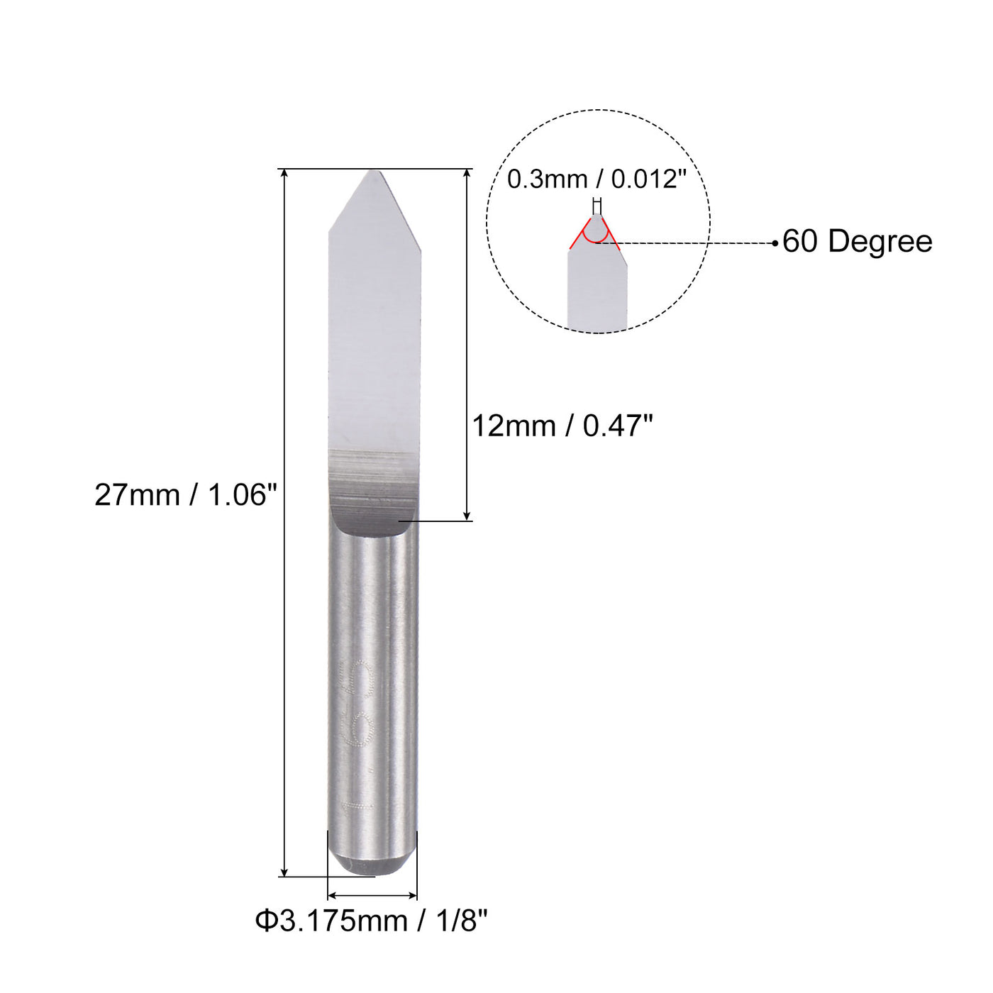 uxcell Uxcell 1/8" Shank 0.3mm Tip 60 Degree Solid Carbide Wood Engraving CNC Router Bit 2pcs