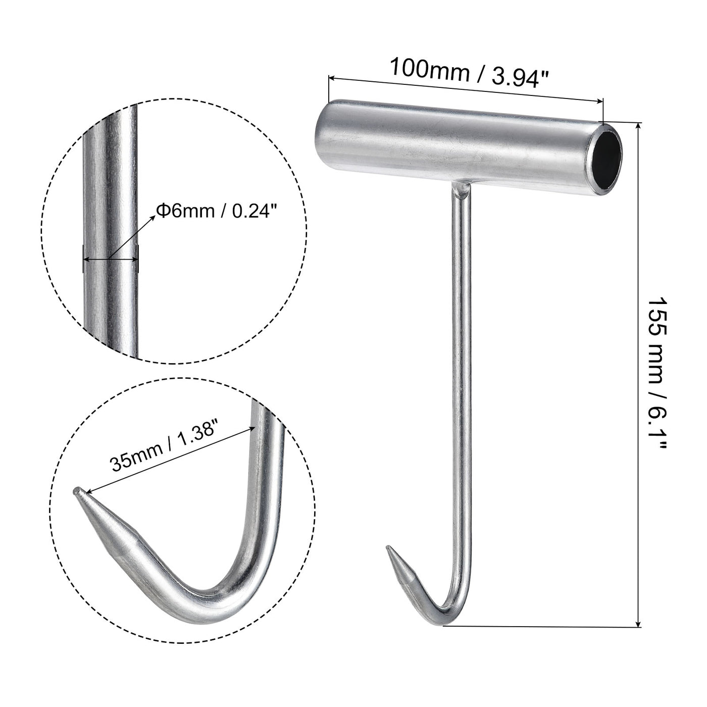 uxcell Uxcell 6" T-Handle Meat Boning Hook, Galvanized T Hooks for Restaurant 2Pcs