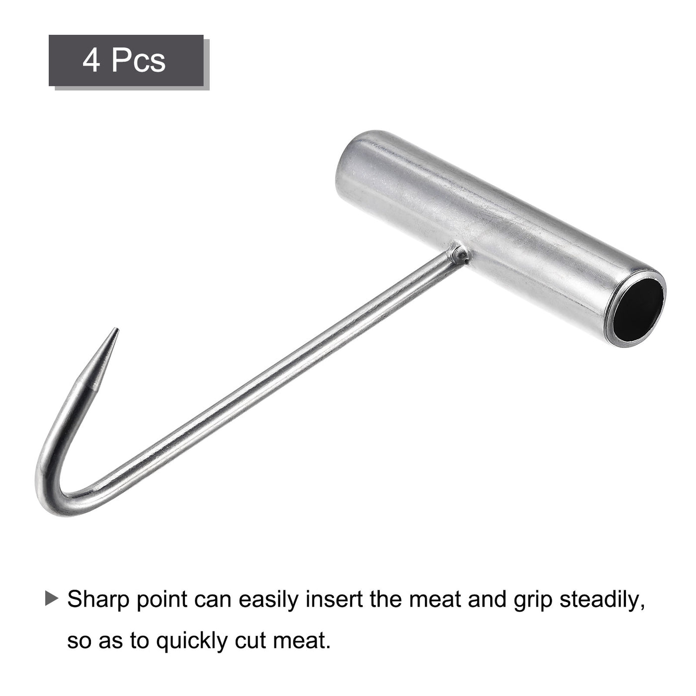 uxcell Uxcell 6" T-Handle Meat Boning Hook, Galvanized T Hooks for Kitchen Butcher Shop Restaurant 4Pcs