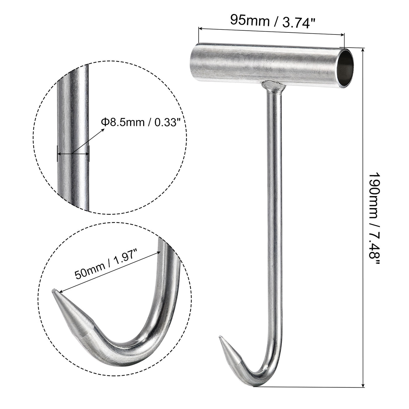 uxcell Uxcell 7.5" T-Handle Meat Boning Hook, Galvanized T Hooks for Kitchen Butcher Shop Restaurant 2Pcs