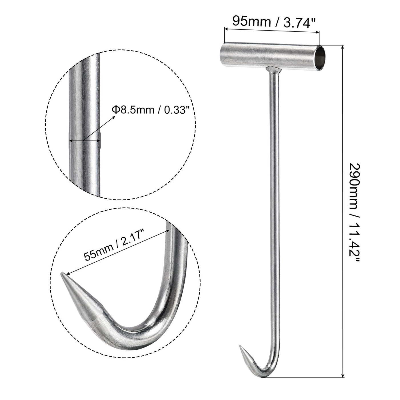 uxcell Uxcell 11.4" T-Handle Meat Boning Hook, Galvanized T Hooks for Restaurant 2Pcs