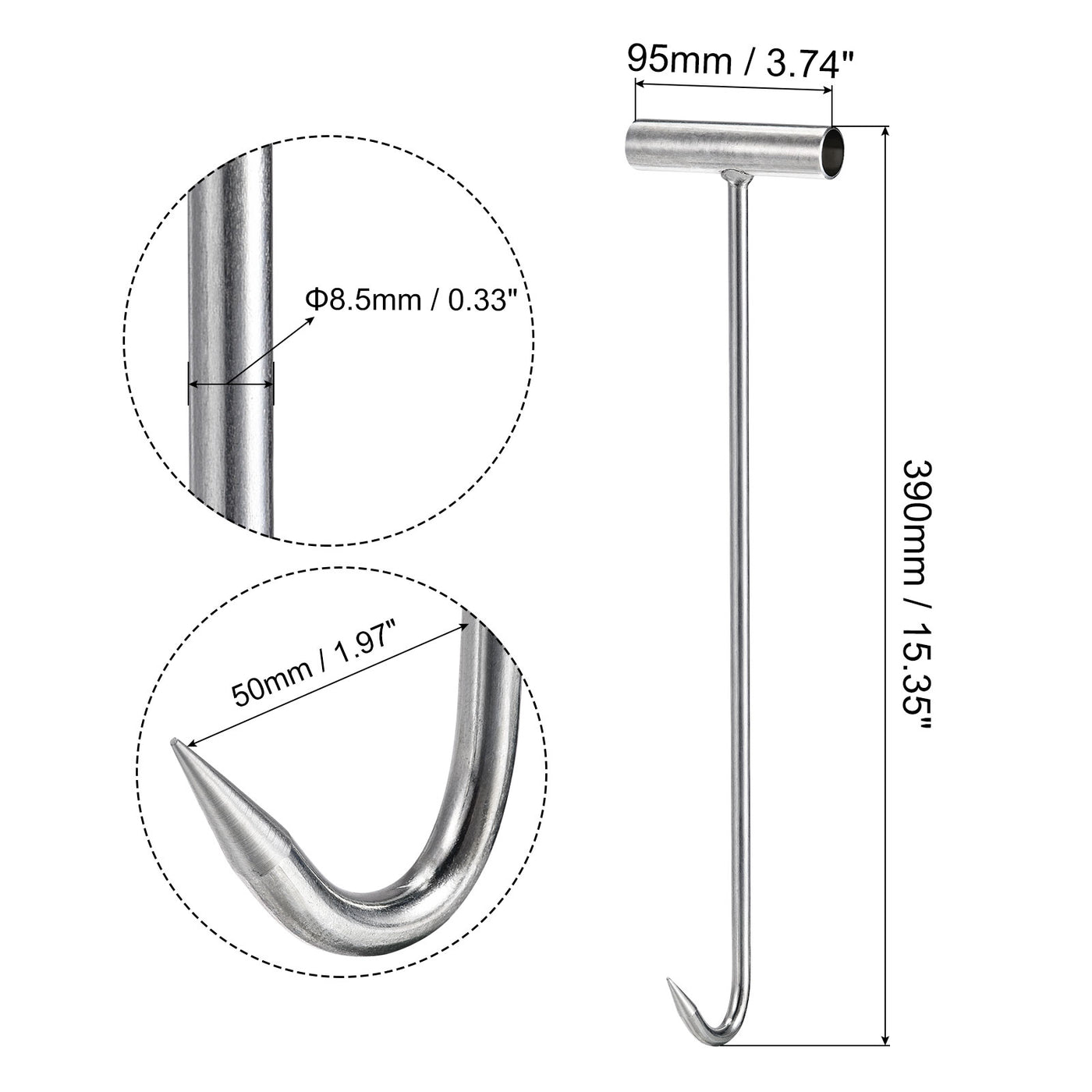 uxcell Uxcell 15.35" T-Handle Meat Boning Hook, Galvanized T Hooks for Kitchen Butcher Shop Restaurant 4Pcs