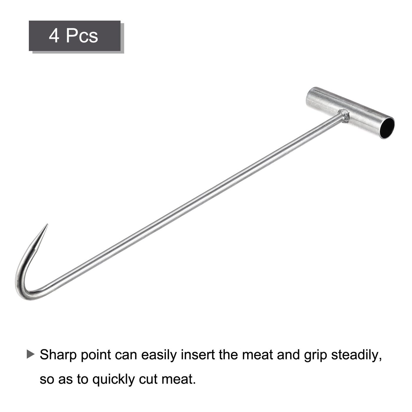 uxcell Uxcell 15.35" T-Handle Meat Boning Hook, Galvanized T Hooks for Kitchen Butcher Shop Restaurant 4Pcs