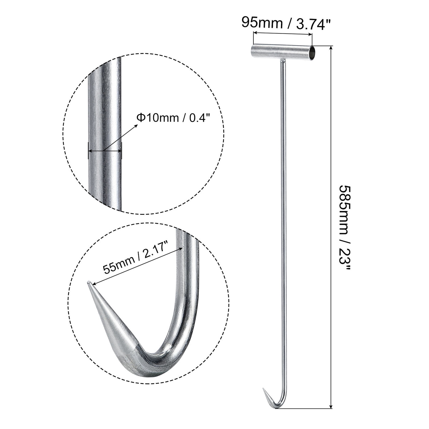 uxcell Uxcell 23" T-Handle Meat Boning Hook, Galvanized T Hooks for Kitchen Butcher Shop Restaurant 2Pcs