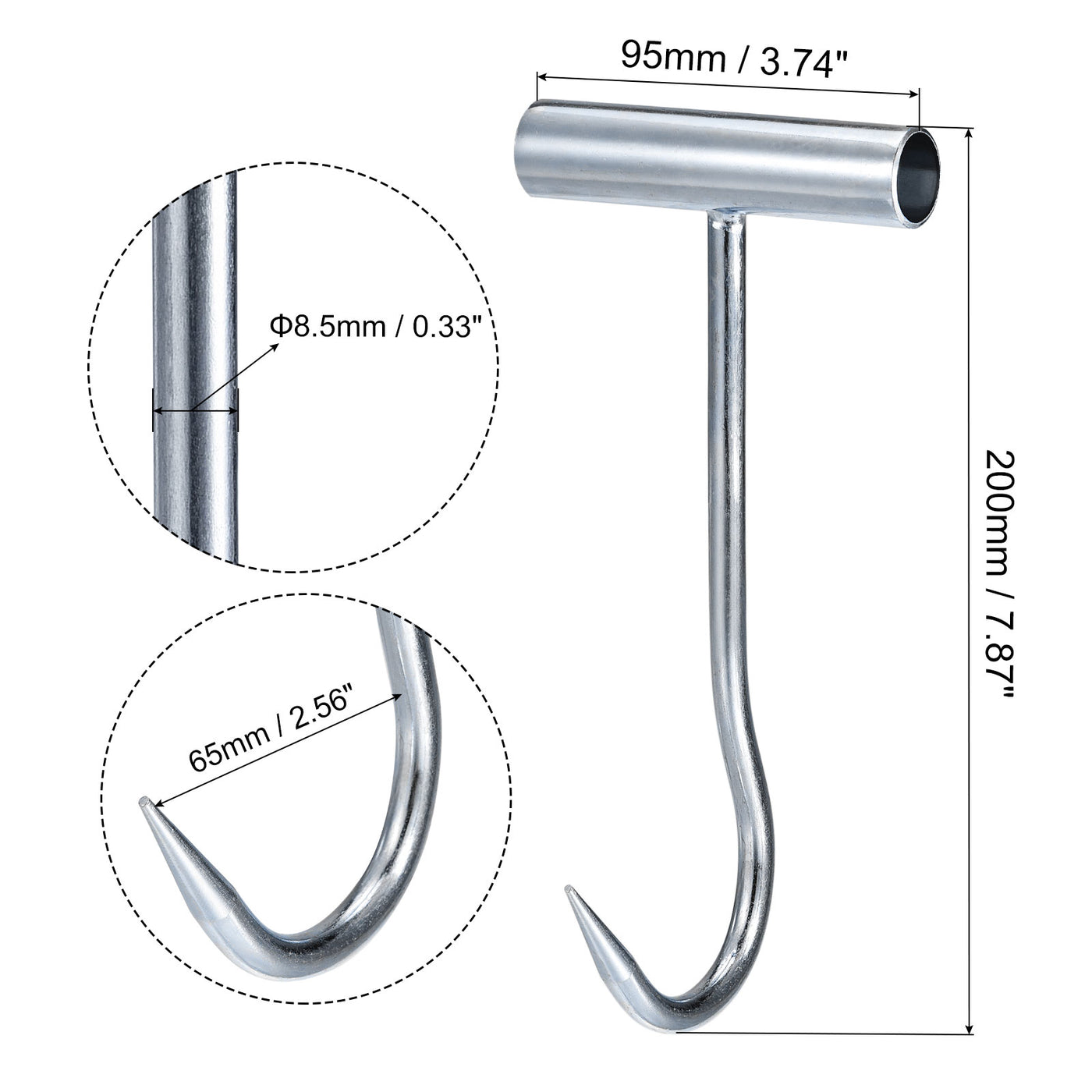 uxcell Uxcell 8" T-Handle Meat Boning Hook, Galvanized T Hooks for Restaurant 2Pcs