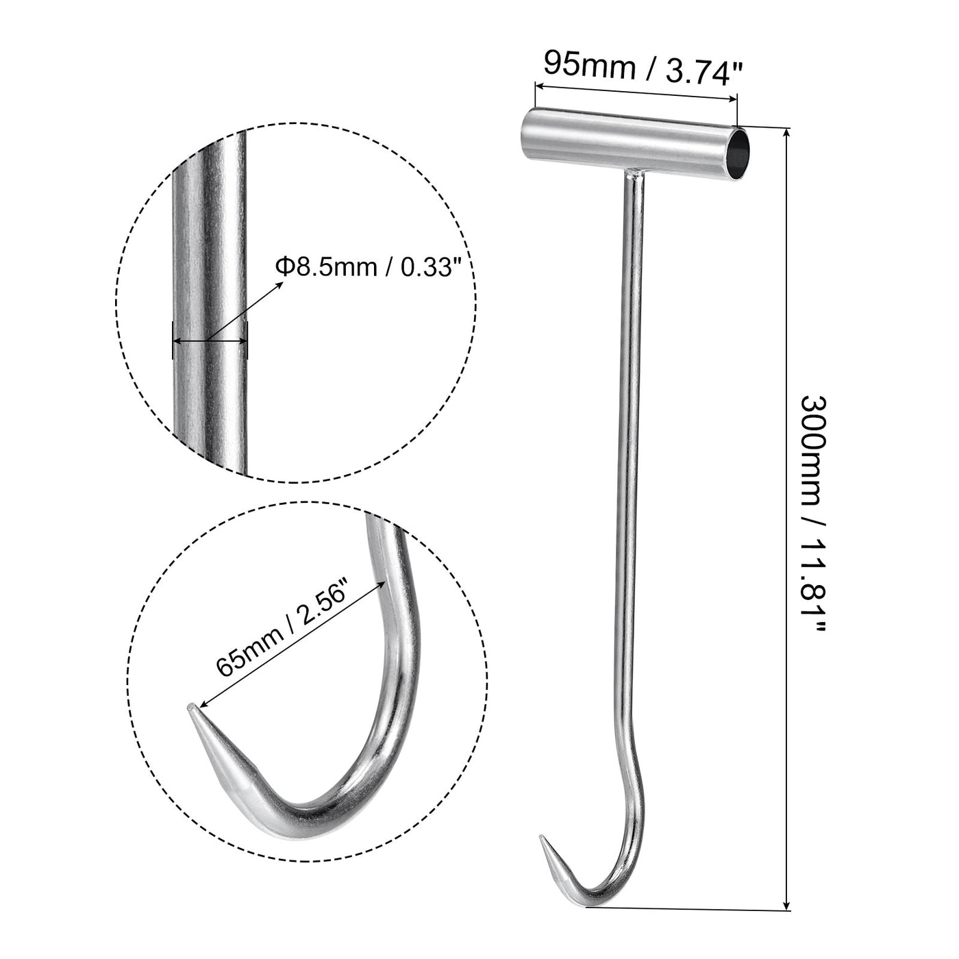 uxcell Uxcell 11.8" T-Handle Meat Boning Hook, Galvanized T Hooks for Kitchen Butcher Shop Restaurant 2Pcs