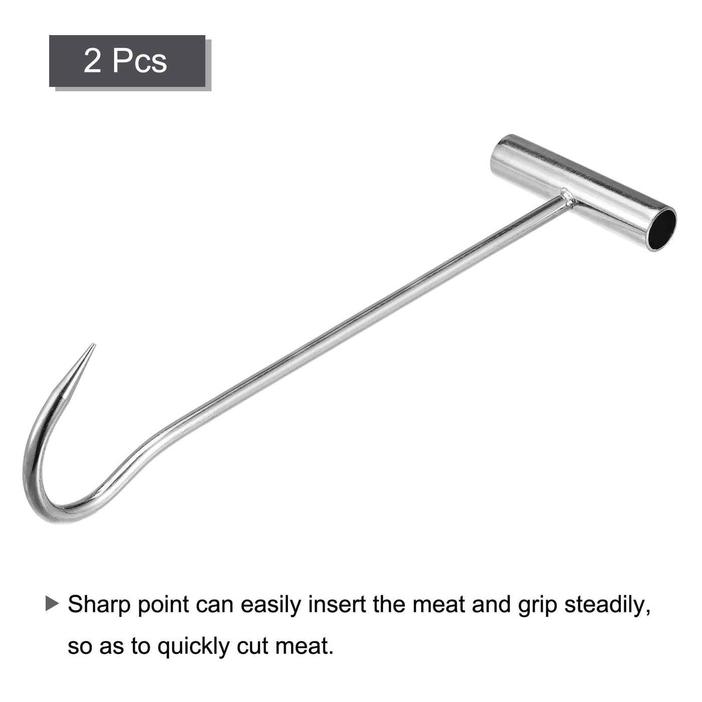 uxcell Uxcell 11.8" T-Handle Meat Boning Hook, Galvanized T Hooks for Kitchen Butcher Shop Restaurant 2Pcs