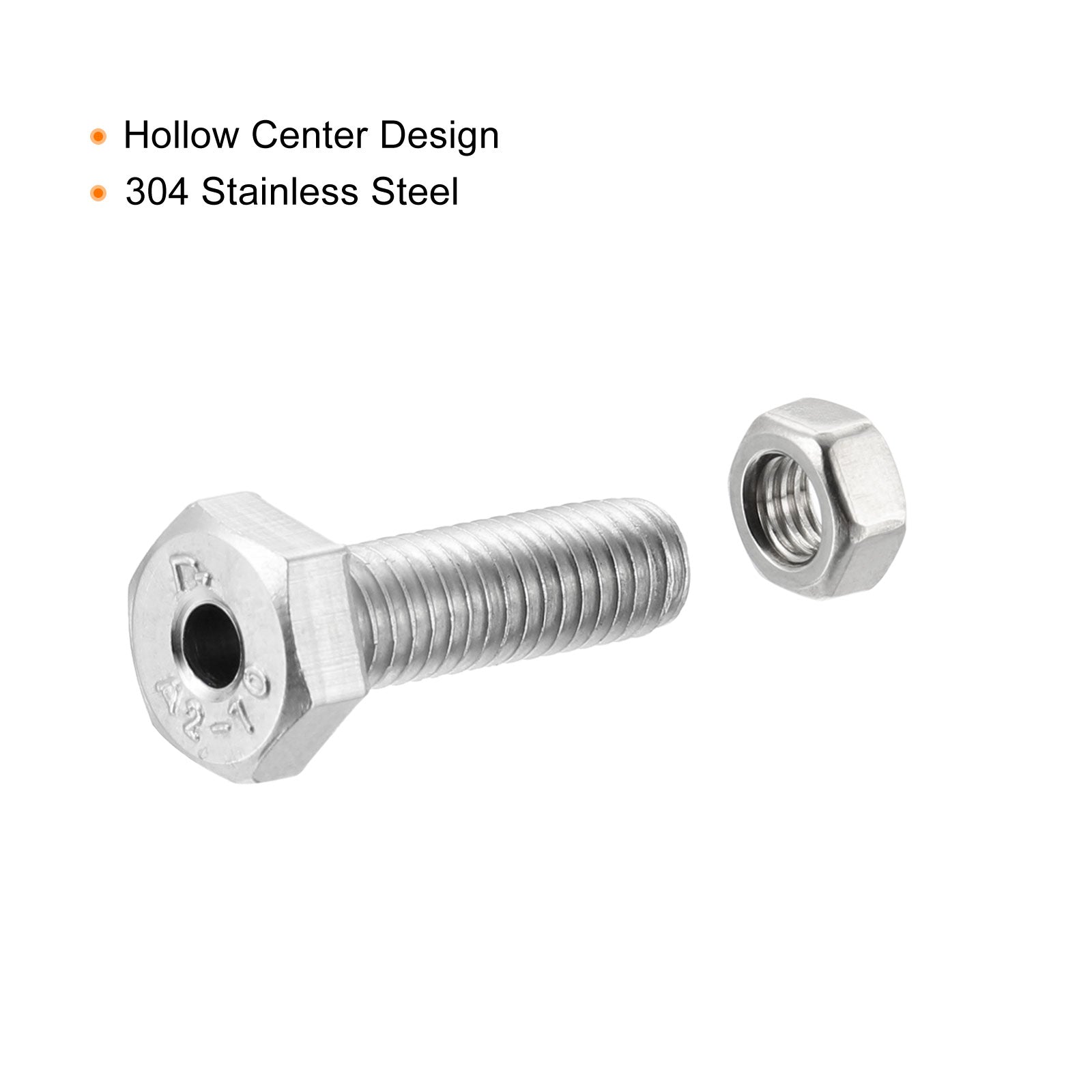 M6x20mm Hollow Screw Bolts External Hexagon Fasteners with Nuts, 304 ...