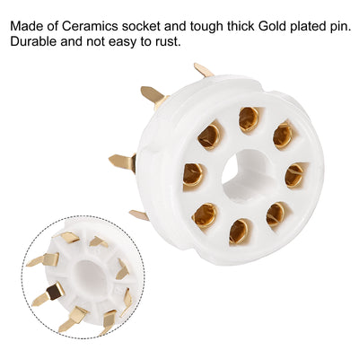 Harfington 8pin Tube Socket Ceramics,for Vacuum Tube,Gold Plated for KT88 6SL7 Tube 2pcs