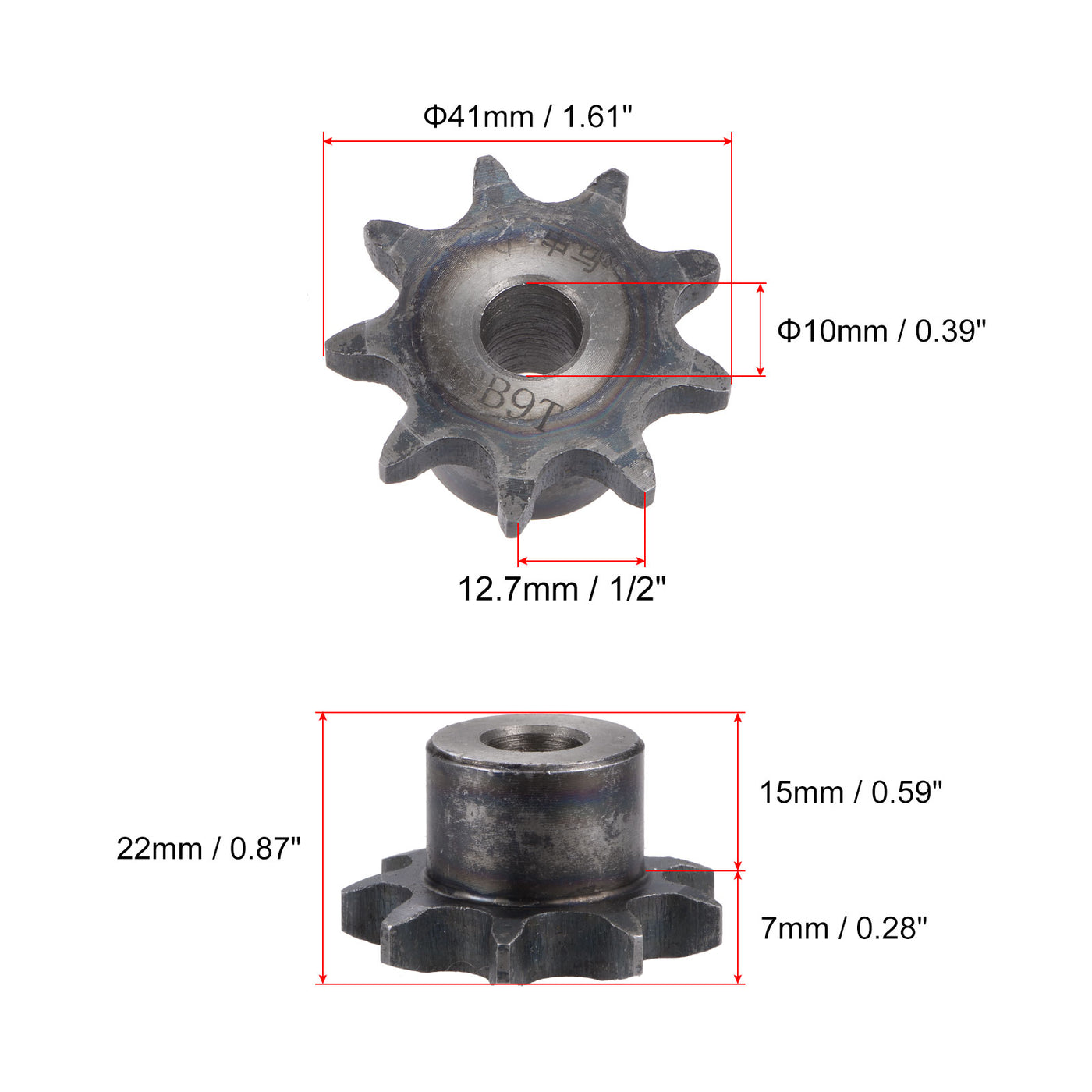 uxcell Uxcell 9 Teeth Sprocket Single Strand 1/2" Pitch, 10mm Bore Carbon Steel