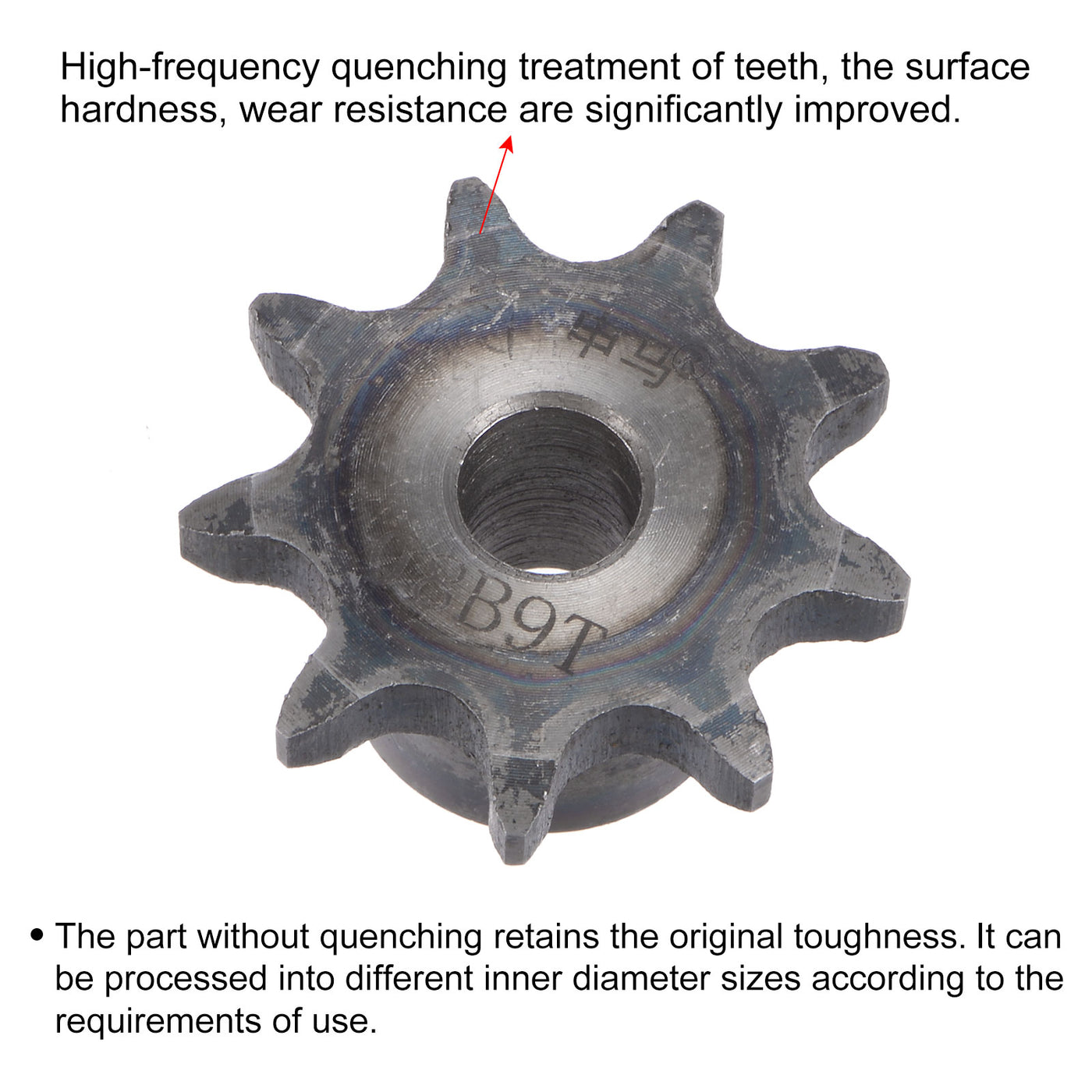 uxcell Uxcell 9 Teeth Sprocket Single Strand 1/2" Pitch, 10mm Bore Carbon Steel