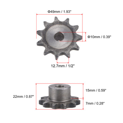 Harfington Uxcell 11 Teeth Sprocket Single Strand 1/2" Pitch, 10mm Bore Carbon Steel