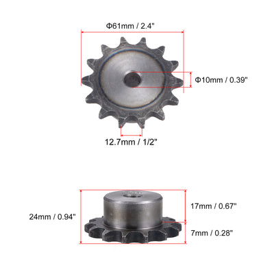 Harfington Uxcell 14 Teeth Sprocket Single Strand 1/2" Pitch, 10mm Bore Carbon Steel