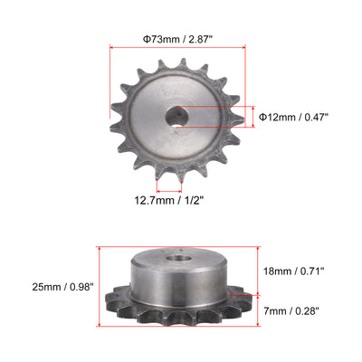 Harfington Uxcell 17 Teeth Sprocket Single Strand 1/2" Pitch, 12mm Bore Carbon Steel