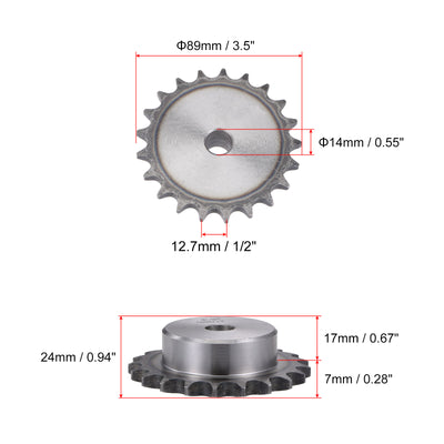 Harfington Uxcell 21 Teeth Sprocket Single Strand 1/2" Pitch, 14mm Bore Carbon Steel